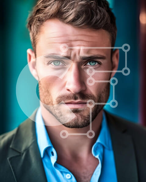 Intra Συλλεκτικό Ξύλινο Παζλ Plywood  4mm - Πορτρέτο επαγγελματία επιχειρηματία με μπλε κοστούμι και μαύρο πουκάμισο Σε Ξύλινο Κουτί - Διαστάσεις Puzzle: 10x10 cm – 25 κομμάτια