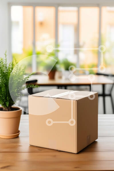 Intra Συλλεκτικό Ξύλινο Παζλ Plywood  4mm - Κουτί σε ξύλινο τραπέζι με θέα στον ορίζοντα της πόλης Σε Ξύλινο Κουτί - Διαστάσεις Puzzle: 10x10 cm – 25 κομμάτια