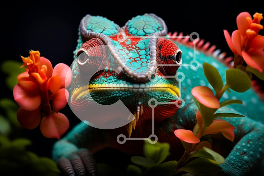 Σετ των 2 Intra Συλλεκτικό Ξύλινο Παζλ Plywood  4mm - Πολύχρωμος χαμαιλέοντας σε ένα κλαδί με φύλλα και λουλούδια Σε Ξύλινο Κουτί - Διαστάσεις: 10x10 cm – 25 κομμάτια