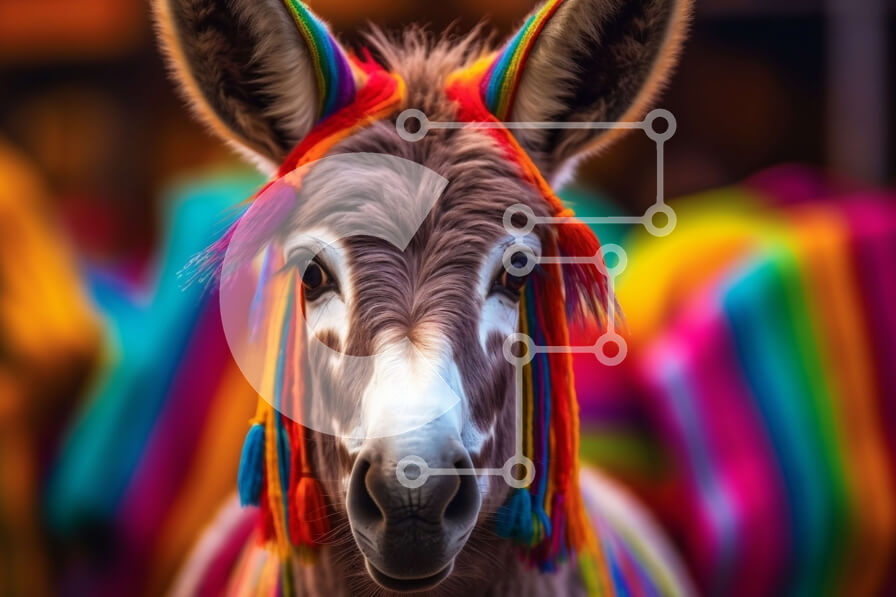 Σετ των 2 Intra Συλλεκτικό Ξύλινο Παζλ Plywood  4mm - Πολύχρωμος γάιδαρος με κεφαλή ουράνιου τόξου Σε Ξύλινο Κουτί - Διαστάσεις: 10x10 cm – 25 κομμάτια