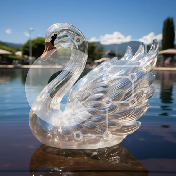 Intra Συλλεκτικό Ξύλινο Παζλ Plywood  4mm - Εκπληκτικό γλυπτό από καθαρό γυάλινο κύκνο στο νερό με ορεινό τοπίο Σε Ξύλινο Κουτί - Διαστάσεις Puzzle: 10x10 cm – 25 κομμάτια