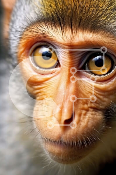 Σετ των 2 Intra Συλλεκτικό Ξύλινο Παζλ Plywood  4mm - Κοντινή εικόνα του προσώπου ενός πιθήκου με μεγάλα καφέ μάτια και μικρή μύτη Σε Ξύλινο Κουτί - Διαστάσεις: 10x10 cm – 25 κομμάτια