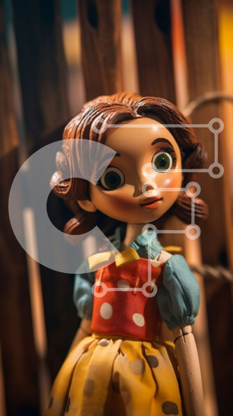 Intra Συλλεκτικό Ξύλινο Παζλ Plywood  4mm - Αξιολάτρευτη κούκλα με μακριά καστανά μαλλιά σε κίτρινο και λευκό πουά φόρεμα Σε Ξύλινο Κουτί - Διαστάσεις Puzzle: 10x10 cm – 25 κομμάτια