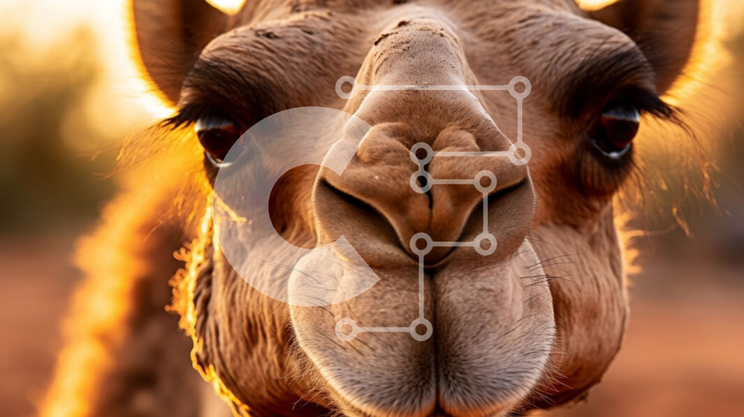 Σετ των 2 Intra Συλλεκτικό Ξύλινο Παζλ Plywood  4mm - Όμορφη κοντινή φωτογραφία του προσώπου μιας καμήλας στο ηλιοβασίλεμα Σε Ξύλινο Κουτί - Διαστάσεις: 10x10 cm – 25 κομμάτια