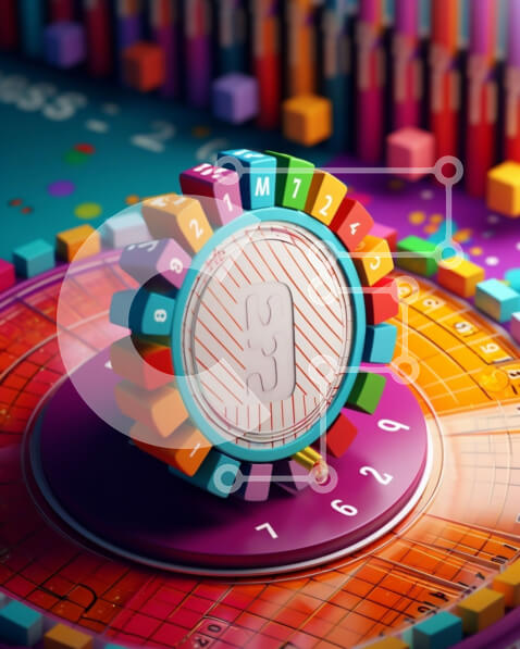 Intra Συλλεκτικό Ξύλινο Παζλ Plywood  4mm - Εικόνα ενός πολύχρωμου τροχού ρουλέτας σε φωτεινό φόντο Σε Ξύλινο Κουτί - Διαστάσεις: 10x10 cm – 25 κομμάτια