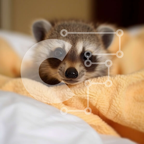 Intra Συλλεκτικό Ξύλινο Παζλ Plywood  4mm - Χαριτωμένη φωτογραφία ενός μωρού ρακούν που κρυφοκοιτάει κάτω από μια κίτρινη κουβέρτα σε ένα κρεβάτι Σε Ξύλινο Κουτί - Διαστάσεις: 10x10 cm – 25 κομμάτια