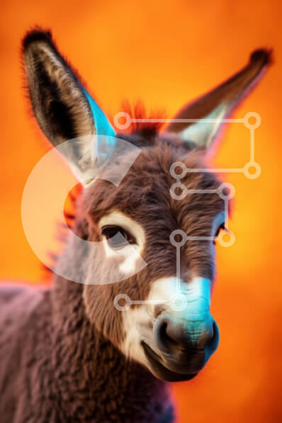 Σετ των 2 Intra Συλλεκτικό Ξύλινο Παζλ Plywood  4mm - Κοντινό πλάνο του προσώπου του γαϊδάρου με καφέ και γκρι παλτό Σε Ξύλινο Κουτί - Διαστάσεις: 10x10 cm – 25 κομμάτια