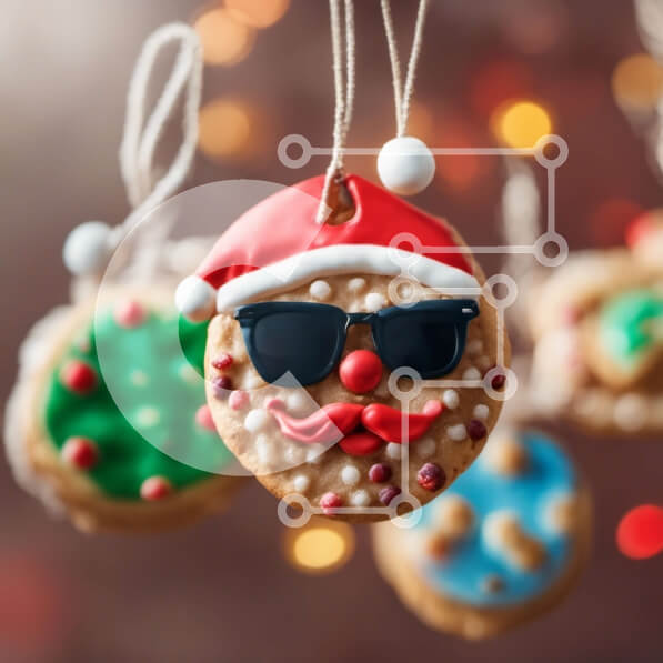 Intra Συλλεκτικό Ξύλινο Παζλ Plywood  4mm - Μελόψωμο άνθρωπος με καπέλο Άγιου Βασίλη και γυαλιά ηλίου που κρέμονται από κορδόνι σε σκούρο φόντο Σε Ξύλινο Κουτί - Διαστάσεις: 10x10 cm – 25 κομμάτια