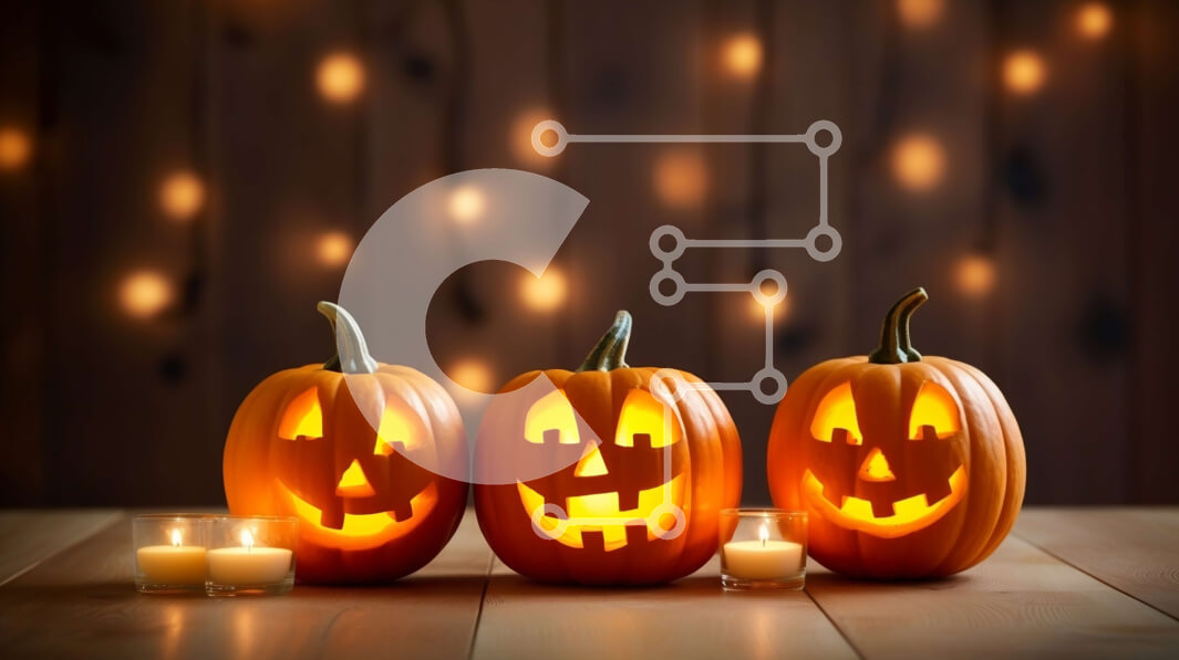 Intra Συλλεκτικό Ξύλινο Παζλ Plywood  4mm - Τρεις σκαλιστές κολοκύθες σε ένα ξύλινο τραπέζι με το φως των κεριών Σε Ξύλινο Κουτί - Διαστάσεις: 10x10 cm – 25 κομμάτια