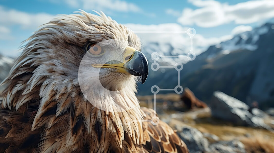 Σετ των 2 Intra Συλλεκτικό Ξύλινο Παζλ Plywood  4mm - Αετός σε βραχώδεις εξάρσεις με βουνά στο φόντο Σε Ξύλινο Κουτί - Διαστάσεις: 10x10 cm – 25 κομμάτια