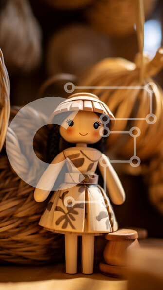 Intra Συλλεκτικό Ξύλινο Παζλ Plywood  4mm - Ξύλινη μικρή κούκλα με ψάθινο καπέλο και καλάθι από άχυρο Σε Ξύλινο Κουτί - Διαστάσεις: 10x10 cm – 25 κομμάτια