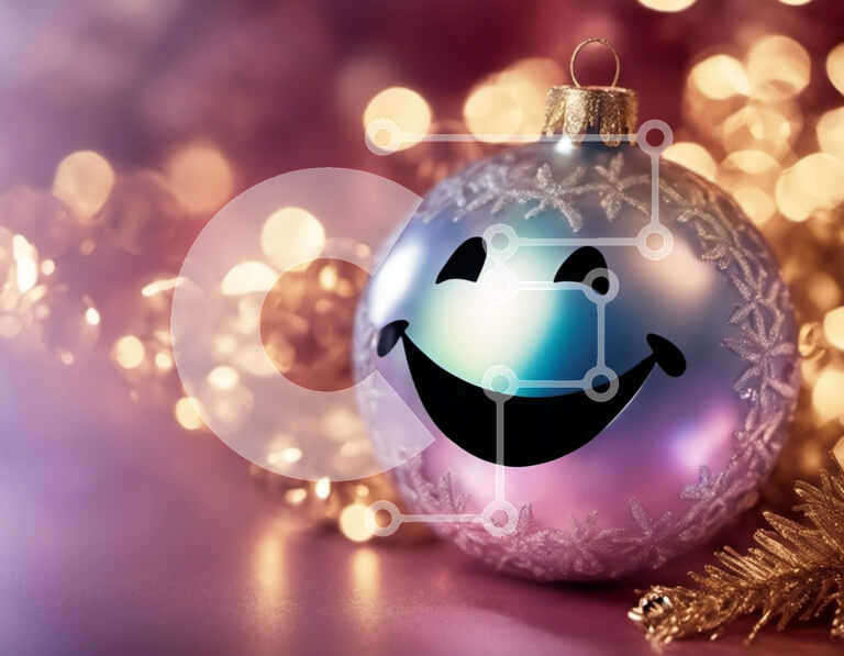 Intra Συλλεκτικό Ξύλινο Παζλ Plywood  4mm - Χαμογελώντας χριστουγεννιάτικο στολίδι σε μωβ φόντο με λαμπερά φώτα Σε Ξύλινο Κουτί - Διαστάσεις: 10x10 cm – 25 κομμάτια