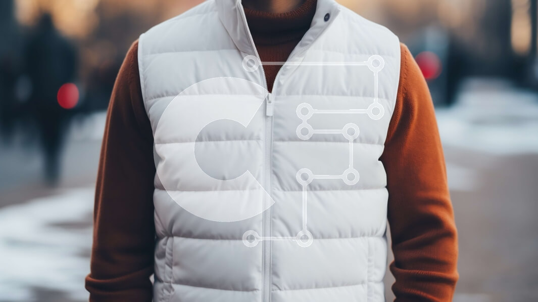 Intra Συλλεκτικό Ξύλινο Παζλ Plywood  4mm - Άνδρας με λευκό φουσκωτό γιλέκο και καφέ πουλόβερ που στέκεται στο χιονισμένο πεζοδρόμιο Σε Ξύλινο Κουτί - Διαστάσεις Puzzle: 10x10 cm – 25 κομμάτια