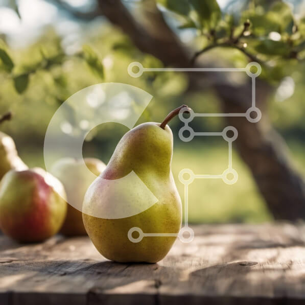 Σετ των 2 Intra Συλλεκτικό Ξύλινο Παζλ Plywood  4mm - Τρία ώριμα αχλάδια σε ένα ξύλινο τραπέζι με ένα δέντρο στο φόντο Σε Ξύλινο Κουτί - Διαστάσεις: 10x10 cm – 25 κομμάτια