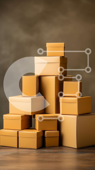 Intra Συλλεκτικό Ξύλινο Παζλ Plywood  4mm - Στοίβα από καφέ χαρτόκουτα σε ξύλινο τραπέζι Σε Ξύλινο Κουτί - Διαστάσεις Puzzle: 10x10 cm – 25 κομμάτια