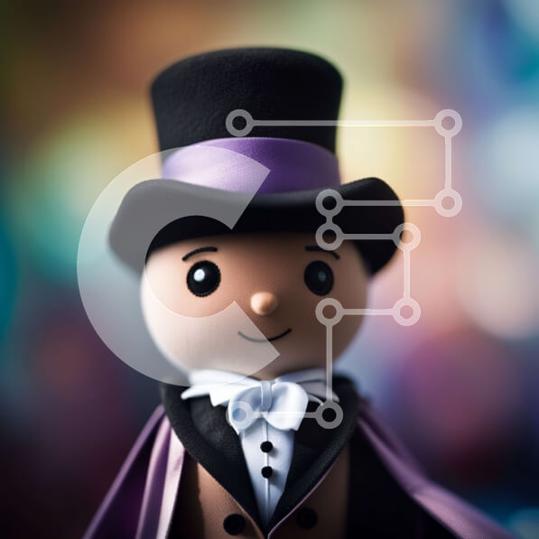 Intra Συλλεκτικό Ξύλινο Παζλ Plywood  4mm - Κομψό πορτρέτο ενός άνδρα με καπέλο και ουρές με μωβ κάπα Σε Ξύλινο Κουτί - Διαστάσεις Puzzle: 10x10 cm – 25 κομμάτια