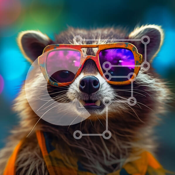 Intra Συλλεκτικό Ξύλινο Παζλ Plywood  4mm - Χαριτωμένο ρακούν που φοράει γυαλιά ηλίου με πολύχρωμους φακούς Σε Ξύλινο Κουτί - Διαστάσεις: 10x10 cm – 25 κομμάτια