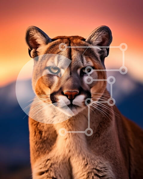 Σετ των 2 Intra Συλλεκτικό Ξύλινο Παζλ Plywood  4mm - Όμορφη εικόνα ενός βουνού λιονταριού στο ηλιοβασίλεμα Σε Ξύλινο Κουτί - Διαστάσεις: 10x10 cm – 25 κομμάτια