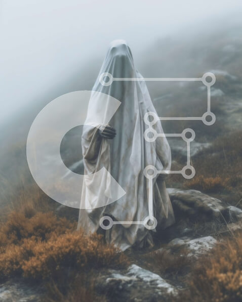 Intra Συλλεκτικό Ξύλινο Παζλ Plywood  4mm - Απόκοσμη και μυστηριώδης εικόνα μιας απόκοσμης φιγούρας σε έναν βραχώδη λόφο Σε Ξύλινο Κουτί - Διαστάσεις Puzzle: 10x10 cm – 25 κομμάτια