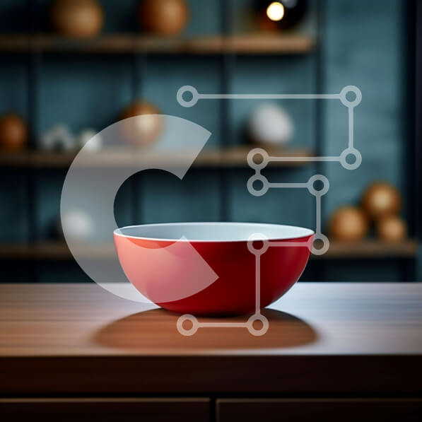 Intra Συλλεκτικό Ξύλινο Παζλ Plywood  4mm - Άδειο κόκκινο μπολ σε ξύλινο τραπέζι με φόντο ράφι Σε Ξύλινο Κουτί - Διαστάσεις Puzzle: 10x10 cm – 25 κομμάτια