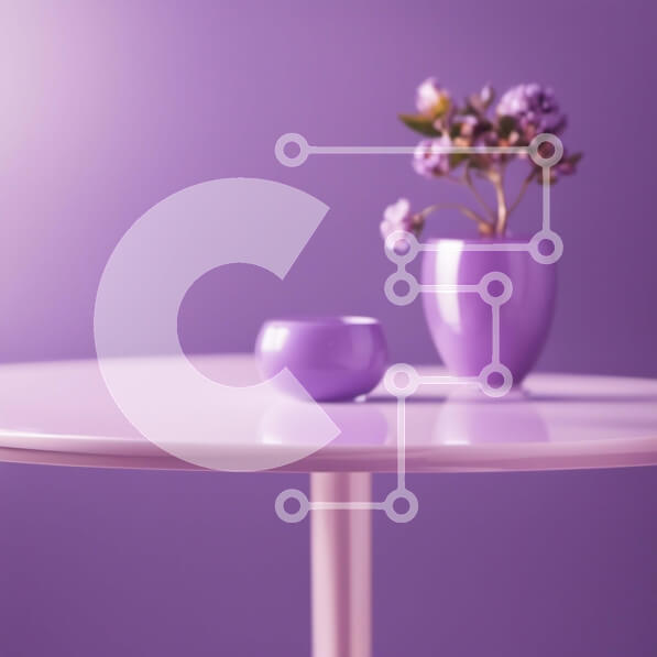 Intra Συλλεκτικό Ξύλινο Παζλ Plywood  4mm - Μωβ τοίχος με λευκό τραπέζι και μωβ λουλούδια Σε Ξύλινο Κουτί - Διαστάσεις Puzzle: 10x10 cm – 25 κομμάτια