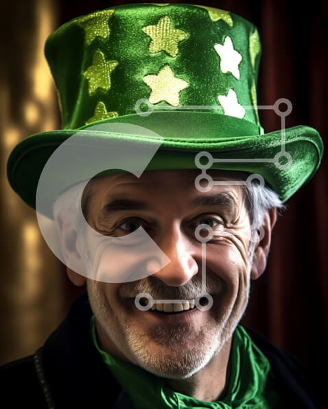 Intra Συλλεκτικό Ξύλινο Παζλ Plywood  4mm - Ευτυχισμένος άνδρας που φορά ένα πράσινο καπέλο τριφύλλι Σε Ξύλινο Κουτί - Διαστάσεις Puzzle: 10x10 cm – 25 κομμάτια