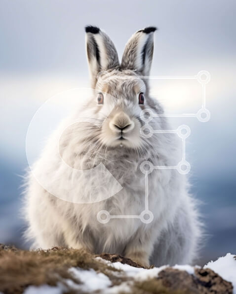 Σετ των 2 Intra Συλλεκτικό Ξύλινο Παζλ Plywood  4mm - Αξιολάτρευτη εικόνα ενός περίεργου λευκού κουνελιού σε μια χειμερινή χώρα των θαυμάτων Σε Ξύλινο Κουτί - Διαστάσεις: 10x10 cm – 25 κομμάτια