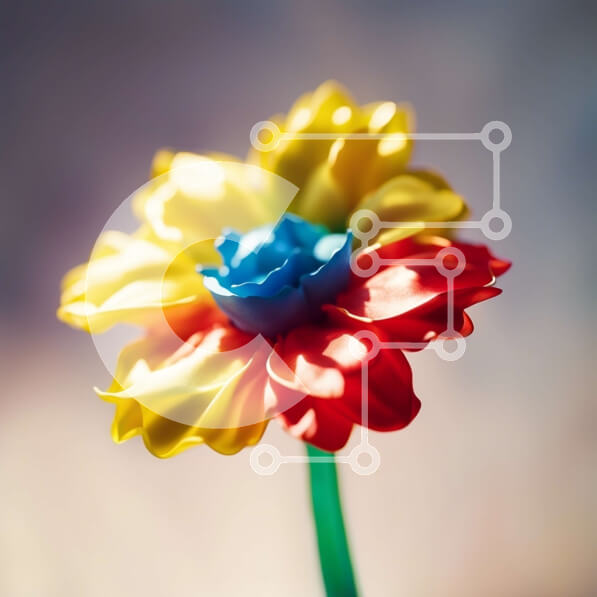 Intra Συλλεκτικό Ξύλινο Παζλ Plywood  4mm - Ζωντανό και όμορφο λουλούδι με κόκκινα, κίτρινα και μπλε πέταλα Σε Ξύλινο Κουτί - Διαστάσεις: 10x10 cm – 25 κομμάτια