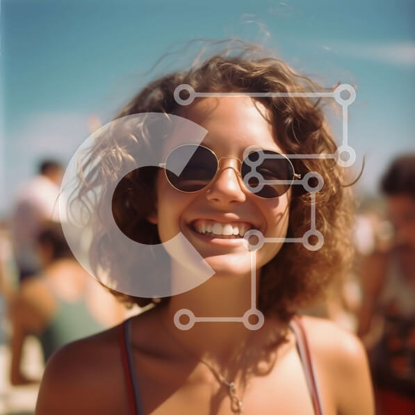 Intra Συλλεκτικό Ξύλινο Παζλ Plywood  4mm - Χαμογελαστή γυναίκα με μπικίνι στην παραλία με πλήθος Σε Ξύλινο Κουτί - Διαστάσεις Puzzle: 10x10 cm – 25 κομμάτια