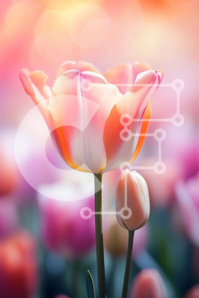 Σετ των 2 Intra Συλλεκτικό Ξύλινο Παζλ Plywood  4mm - Κοντινό πλάνο ενός ροζ και λευκού λουλουδιού τουλίπας Σε Ξύλινο Κουτί - Διαστάσεις: 10x10 cm – 25 κομμάτια