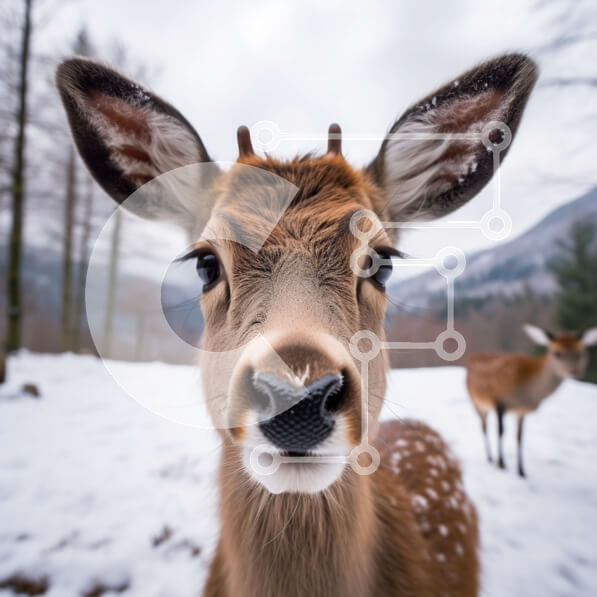 Intra Συλλεκτικό Ξύλινο Παζλ Plywood  4mm - Κοντινή όψη του προσώπου ενός ελαφιού σε ένα χιονισμένο δάσος Σε Ξύλινο Κουτί - Διαστάσεις: 10x10 cm – 25 κομμάτια