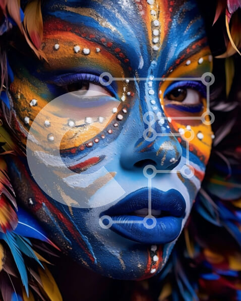 Intra Συλλεκτικό Ξύλινο Παζλ Plywood  4mm - Πολύχρωμη ζωγραφική προσώπου σε μια γυναίκα με φτερά στα μαλλιά της Σε Ξύλινο Κουτί - Διαστάσεις Puzzle: 10x10 cm – 25 κομμάτια