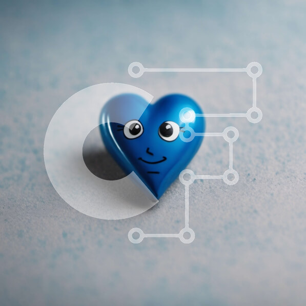 Intra Συλλεκτικό Ξύλινο Παζλ Plywood  4mm - Μπλε καρδιά με χαμογελαστό πρόσωπο Σε Ξύλινο Κουτί - Διαστάσεις Puzzle: 10x10 cm – 25 κομμάτια