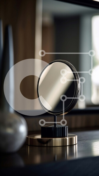 Intra Συλλεκτικό Ξύλινο Παζλ Plywood  4mm - Ευρύχωρο και καλά φωτισμένο δωμάτιο με στρογγυλό καθρέφτη και βάζο με λευκά λουλούδια Σε Ξύλινο Κουτί - Διαστάσεις Puzzle: 10x10 cm – 25 κομμάτια