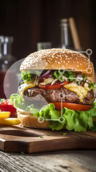 Intra Συλλεκτικό Ξύλινο Παζλ Plywood  4mm - Γλυκιά εικόνα ενός Cheeseburger με μαρούλι, ντομάτα και κέτσαπ Σε Ξύλινο Κουτί - Διαστάσεις: 10x10 cm – 25 κομμάτια