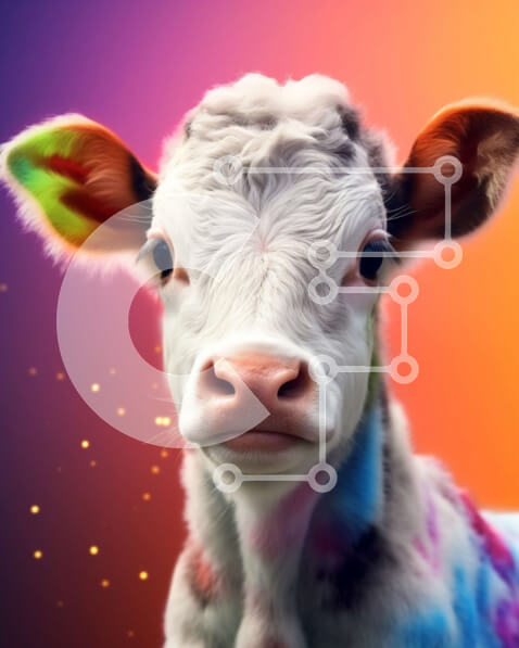 Σετ των 2 Intra Συλλεκτικό Ξύλινο Παζλ Plywood  4mm - Πολύχρωμη ζωγραφισμένη αγελάδα με ήρεμη έκφραση Σε Ξύλινο Κουτί - Διαστάσεις: 10x10 cm – 25 κομμάτια