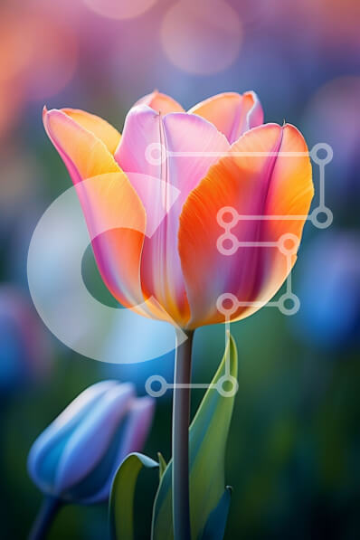 Σετ των 2 Intra Συλλεκτικό Ξύλινο Παζλ Plywood  4mm - Άποψη από κοντά του ροζ και μωβ λουλουδιού τουλίπας Σε Ξύλινο Κουτί - Διαστάσεις: 10x10 cm – 25 κομμάτια