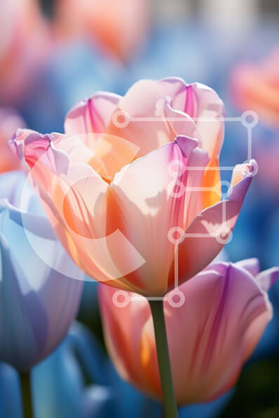 Σετ των 2 Intra Συλλεκτικό Ξύλινο Παζλ Plywood  4mm - Κοντινό πλάνο πολύχρωμων τουλιπών σε πλήρη άνθιση Σε Ξύλινο Κουτί - Διαστάσεις: 10x10 cm – 25 κομμάτια