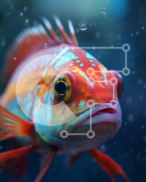 Intra Συλλεκτικό Ξύλινο Παζλ Plywood  4mm - Πολύχρωμο ψάρι με μπλε και πορτοκαλί ρίγες Σε Ξύλινο Κουτί - Διαστάσεις: 10x10 cm – 25 κομμάτια