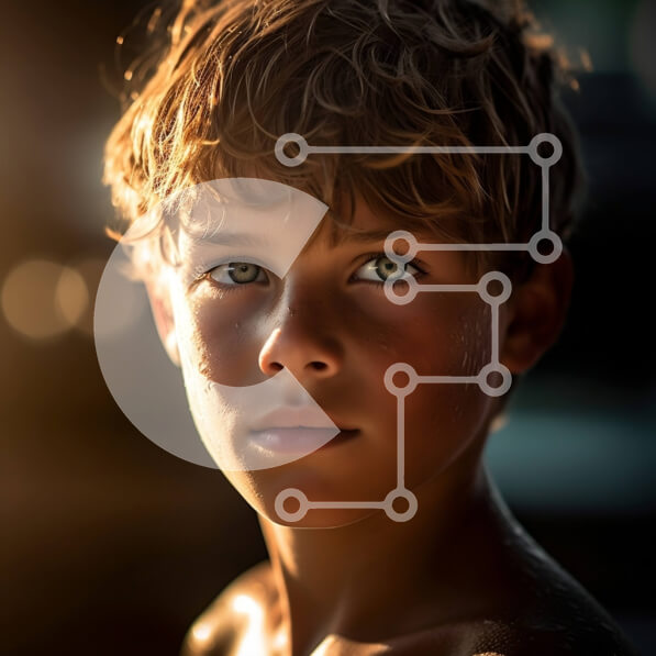 Intra Συλλεκτικό Ξύλινο Παζλ Plywood  4mm - Πορτρέτο ενός σοβαρού νεαρού αγοριού με κυματιστά ξανθά μαλλιά και μπλε μάτια Σε Ξύλινο Κουτί - Διαστάσεις Puzzle: 10x10 cm – 25 κομμάτια