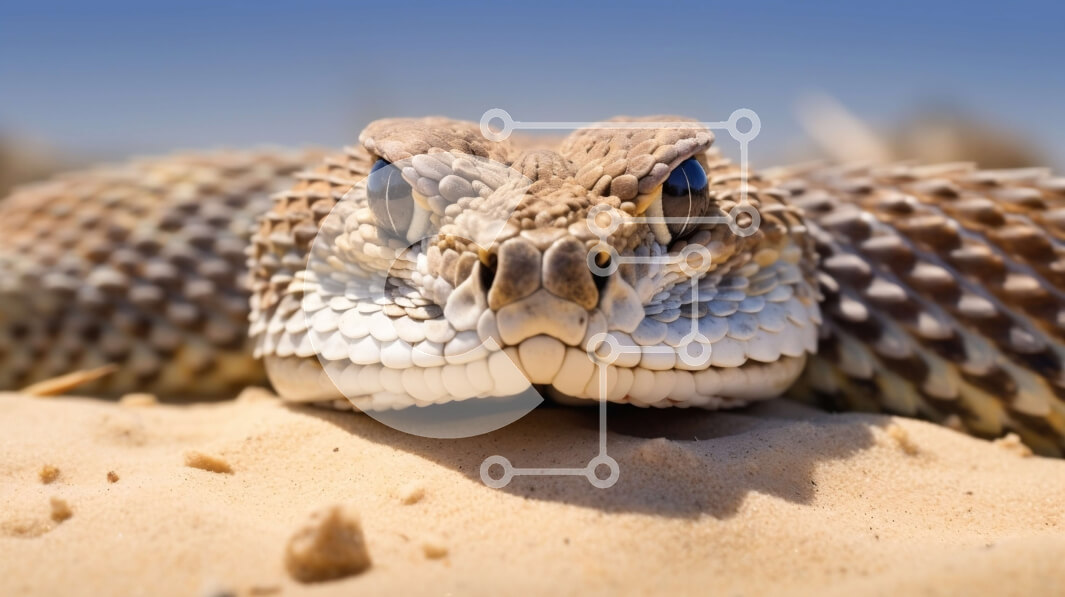 Σετ των 2 Intra Συλλεκτικό Ξύλινο Παζλ Plywood  4mm - Κοντινή όψη του κεφαλιού ενός κροταλία με φωτεινά κίτρινα μάτια Σε Ξύλινο Κουτί - Διαστάσεις: 10x10 cm – 25 κομμάτια