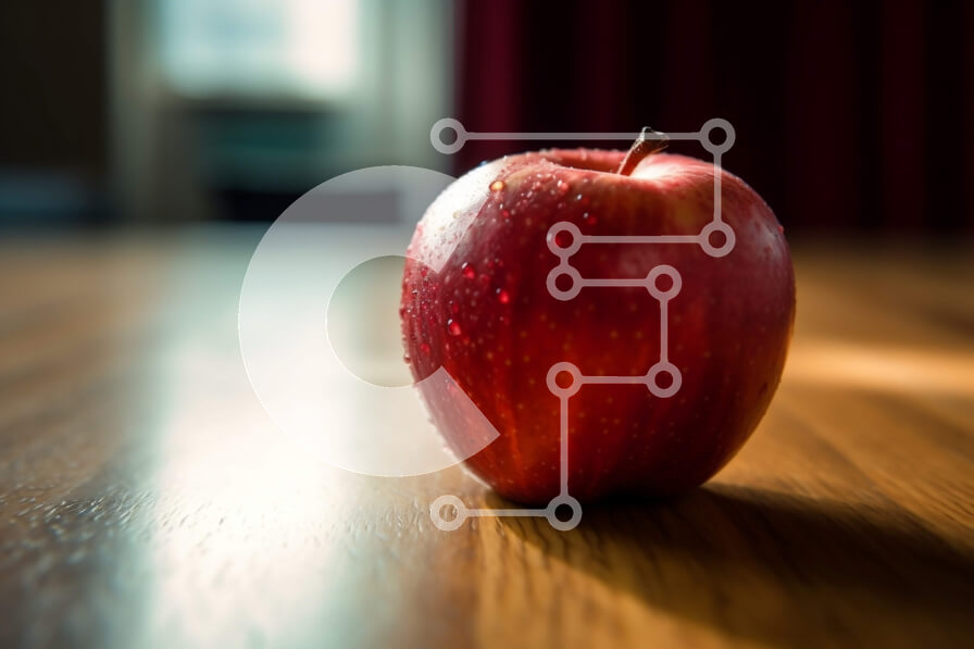 Σετ των 2 Intra Συλλεκτικό Ξύλινο Παζλ Plywood  4mm - Φρέσκο ​​κόκκινο μήλο σε ένα ξύλινο τραπέζι με όμορφες κουρτίνες στο φόντο Σε Ξύλινο Κουτί - Διαστάσεις: 10x10 cm – 25 κομμάτια