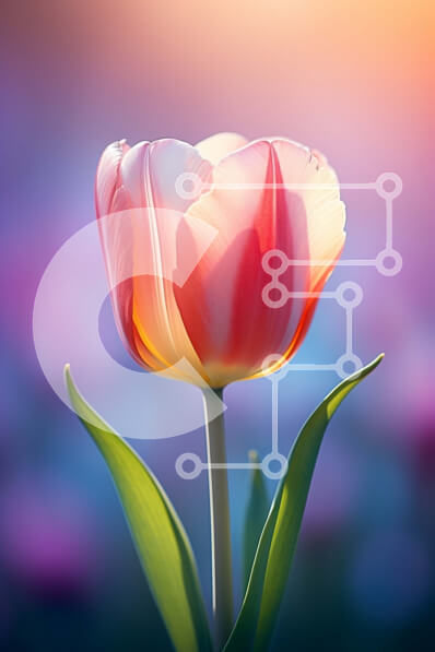 Σετ των 2 Intra Συλλεκτικό Ξύλινο Παζλ Plywood  4mm - Κοντινό πλάνο ροζ λουλουδιών τουλίπας με πράσινα φύλλα και κίτρινο κέντρο Σε Ξύλινο Κουτί - Διαστάσεις: 10x10 cm – 25 κομμάτια