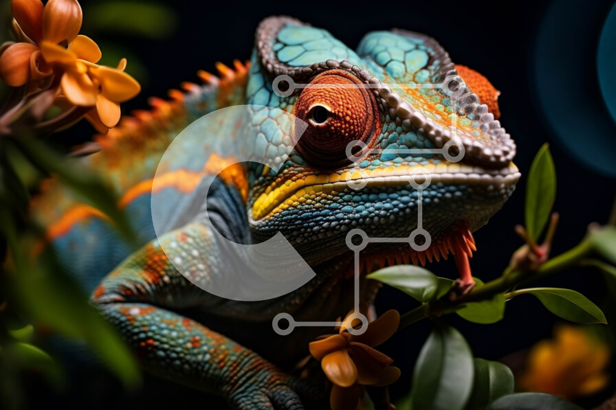 Σετ των 2 Intra Συλλεκτικό Ξύλινο Παζλ Plywood  4mm - Πολύχρωμος χαμαιλέοντας με μπλε, πορτοκαλί και πράσινα χρώματα Σε Ξύλινο Κουτί - Διαστάσεις: 10x10 cm – 25 κομμάτια