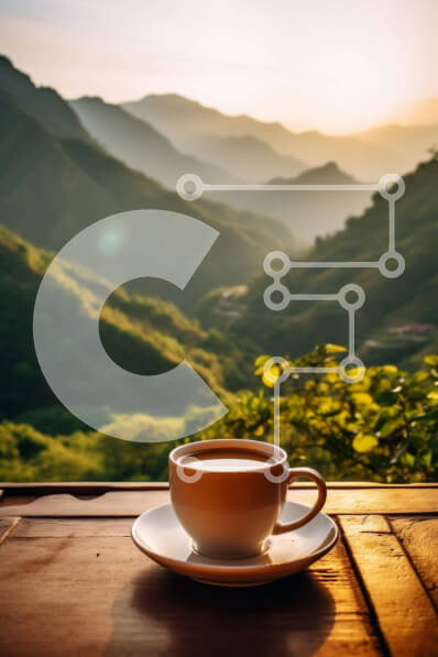 Σετ των 2 Intra Συλλεκτικό Ξύλινο Παζλ Plywood  4mm - Φλιτζάνι καφέ με θέα στο βουνό και ηλιοβασίλεμα Σε Ξύλινο Κουτί - Διαστάσεις: 10x10 cm – 25 κομμάτια