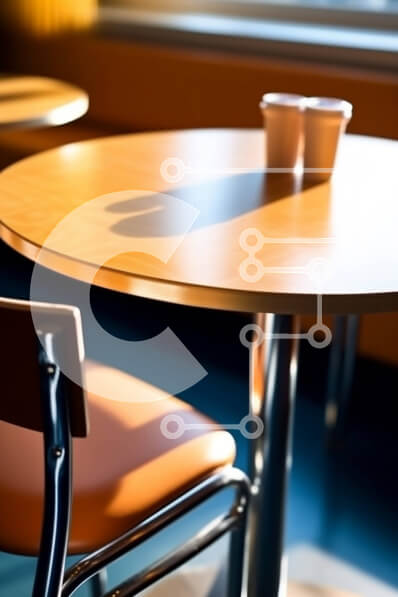 Intra Συλλεκτικό Ξύλινο Παζλ Plywood  4mm - Προσκλητική εικόνα καφέ με ξύλινο τραπέζι και πορτοκαλί καρέκλες Σε Ξύλινο Κουτί - Διαστάσεις Puzzle: 10x10 cm – 25 κομμάτια