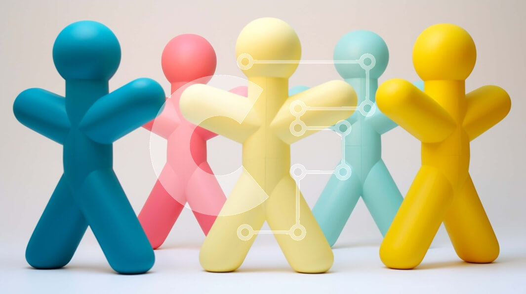 Intra Συλλεκτικό Ξύλινο Παζλ Plywood  4mm - Ομάδα πολύχρωμων πλαστικών ειδωλίων που στέκονται μαζί Σε Ξύλινο Κουτί - Διαστάσεις Puzzle: 10x10 cm – 25 κομμάτια