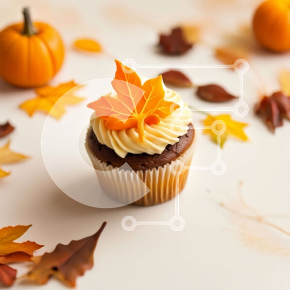 Σετ των 2 Intra Συλλεκτικό Ξύλινο Παζλ Plywood  4mm - Λαχταριστό Cupcake με φθινοπωρινή διακόσμηση Σε Ξύλινο Κουτί - Διαστάσεις: 10x10 cm – 25 κομμάτια