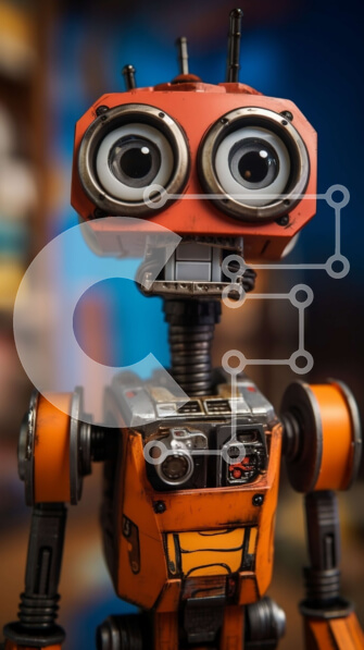 Intra Συλλεκτικό Ξύλινο Παζλ Plywood  4mm - Χαριτωμένο πορτοκαλί ρομπότ με μαύρα μάτια και μύτη Σε Ξύλινο Κουτί - Διαστάσεις: 10x10 cm – 25 κομμάτια