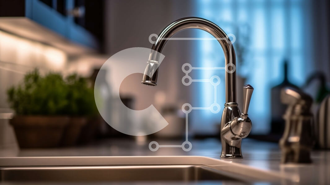 Intra Συλλεκτικό Ξύλινο Παζλ Plywood  4mm - Σύγχρονος νεροχύτης κουζίνας με κομψή βρύση χρωμίου και λεκάνη από ανοξείδωτο χάλυβα Σε Ξύλινο Κουτί - Διαστάσεις Puzzle: 10x10 cm – 25 κομμάτια